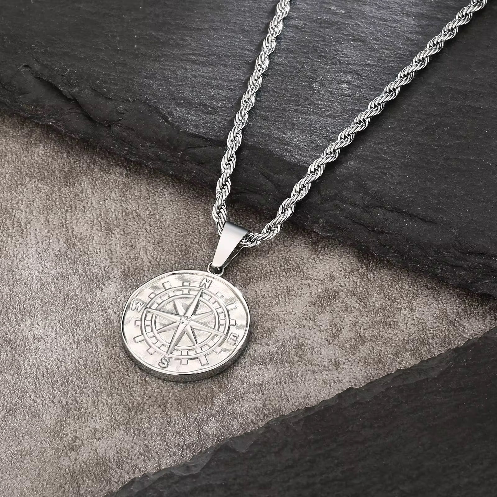 Compass Rose & Rope Chain Necklace
